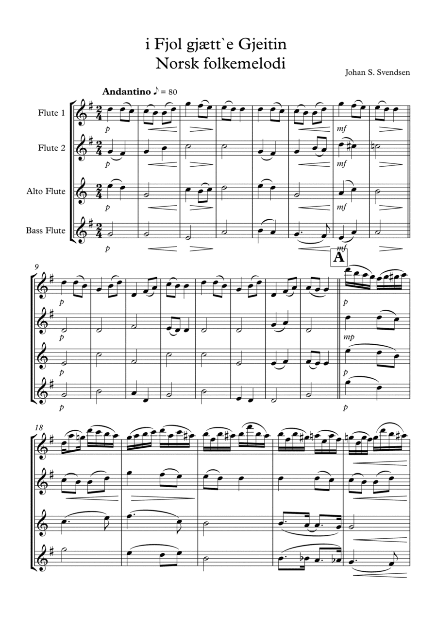 Norwegian folk song for 4 mixed flute intermidiat (arr. Jan Aagaard)