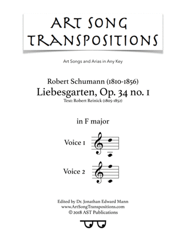 SCHUMANN: Liebesgarten, Op. 34 no. 1 (transposed to F major) (arr. ArtSongTranspositions.com)