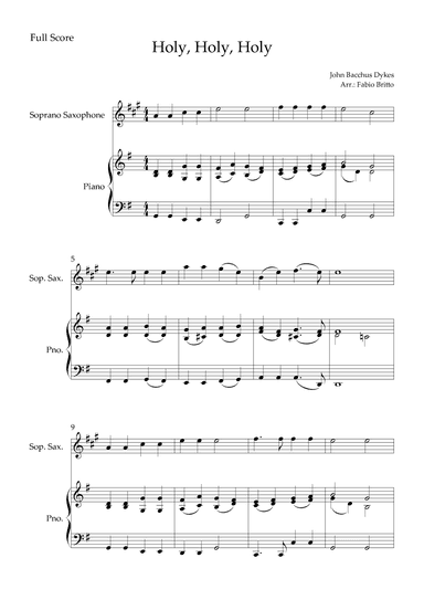 Holy, Holy, Holy (Traditional Christian Song) for Soprano Saxophone Solo and Piano Accompaniment (arr. Fabio Britto)