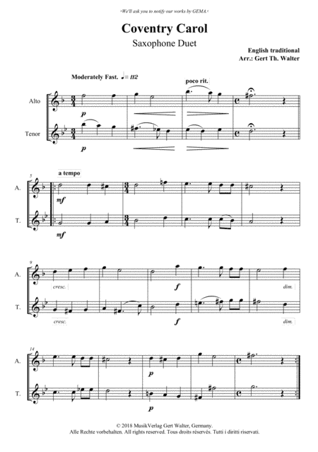 Coventry Carol (arr. Gert Th. Walter)