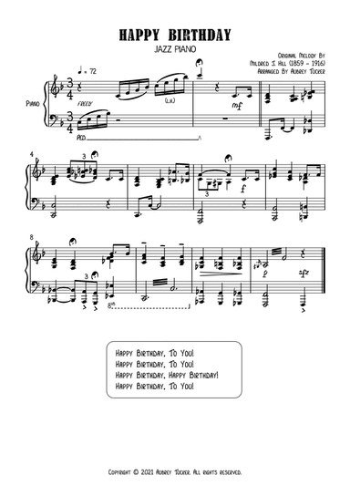 Jazz Piano: Happy Birthday To You (Jazz/Blues/Gospel) - Traditional (arr. Aubrey Tucker)