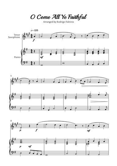 O Come All Ye Faithful (for tenor sax and piano accompaniment) (arr. Rodrigo Faleiros)