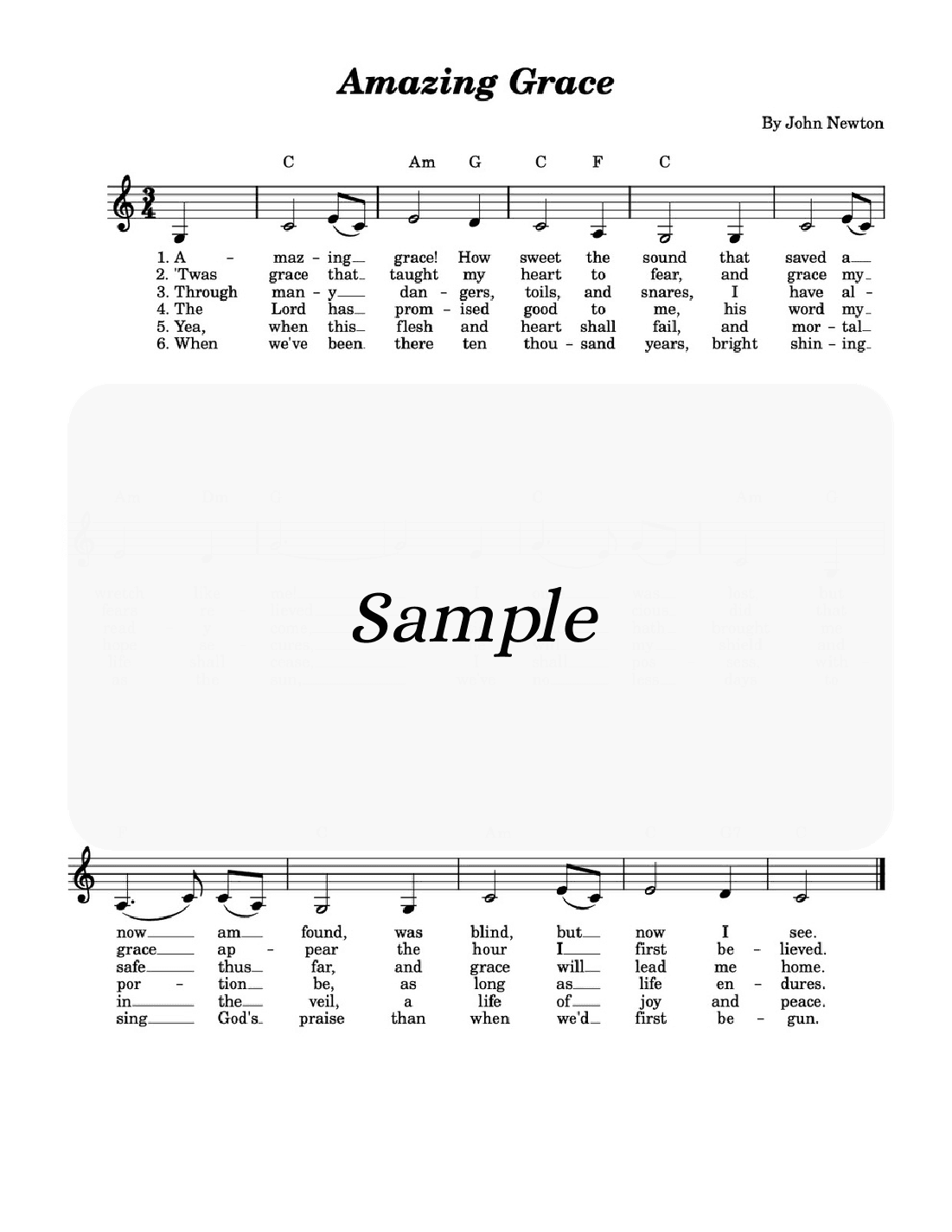 Amazing Grace (Lead Sheet in C Major) (arr. K. Pasciak)