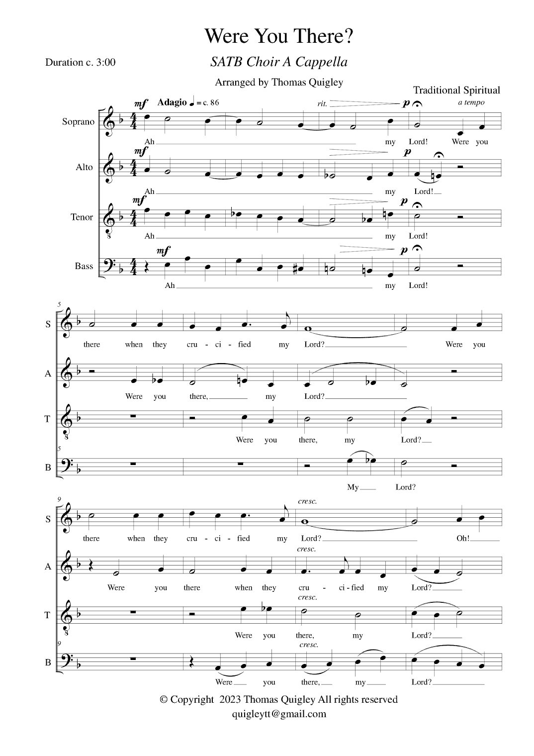 Were You There? (arr. Thomas Quigley)