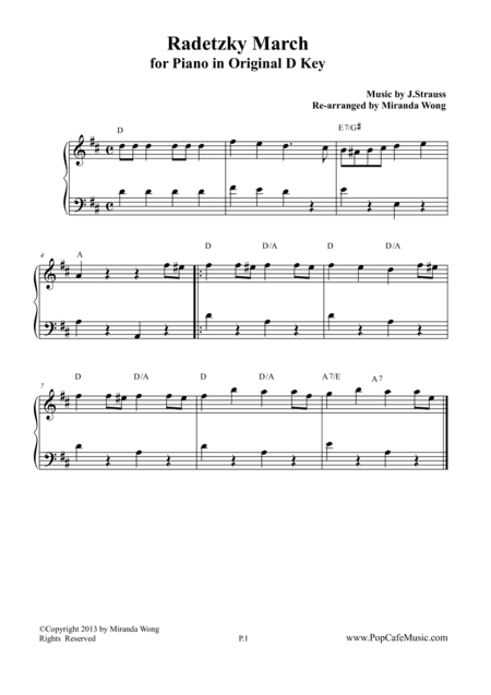 Radetzky March in Original D Key - Piano Solo (arr. Miranda Wong)