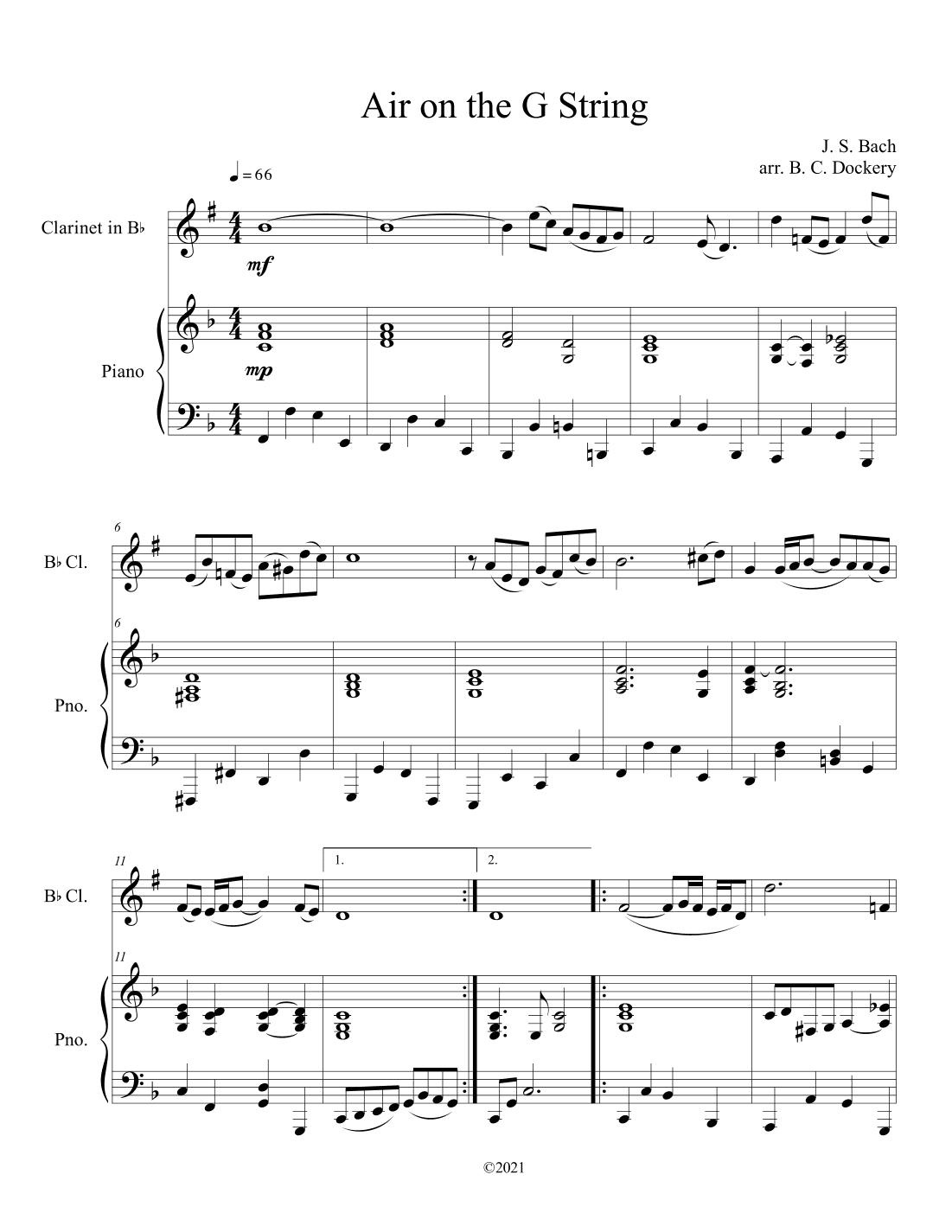 Air on the G String (Clarinet Solo with Piano Accompaniment) (arr. B. C. Dockery)