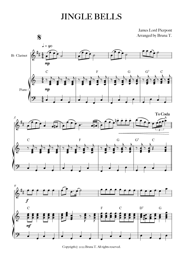 Jingle Bells (Piano and Clarinet) (arr. Bruna T.)