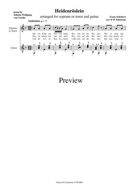 Heidenröslein high voice (with simplified guitar part) (arr. David Warin Solomons)