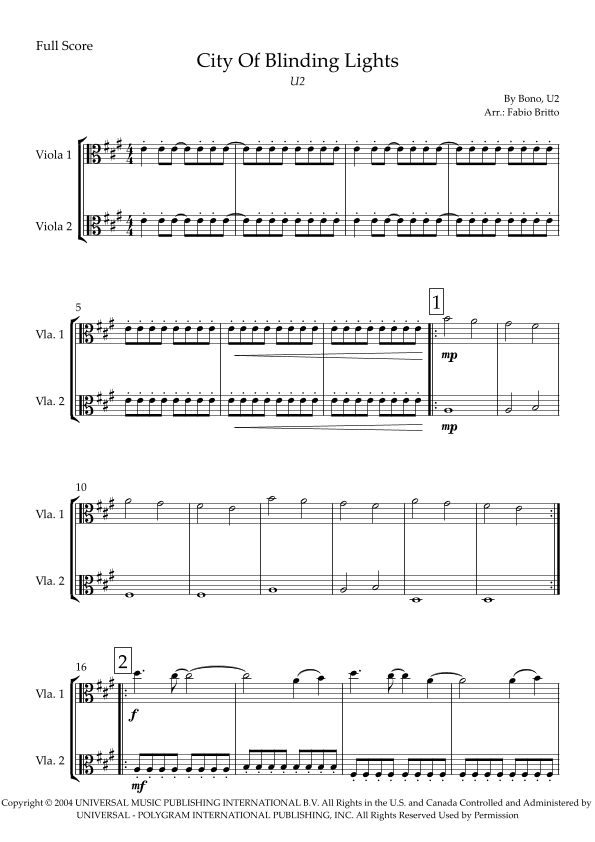 City Of Blinding Lights (arr. Fabio Britto)