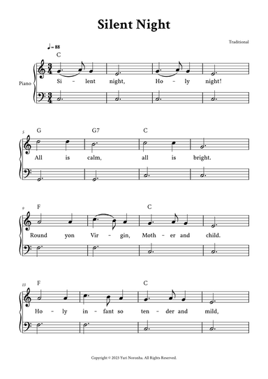 Silent Night - Easy Piano in C (with Lyrics) (arr. Yuri Noronha)