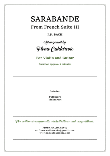 Sarabande from Bach's French Suite III - for violin and classical guitar (arr. Fiona Caldarevic)