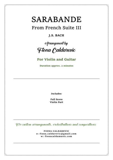 Sarabande from Bach's French Suite III - for violin and classical guitar (arr. Fiona Caldarevic)