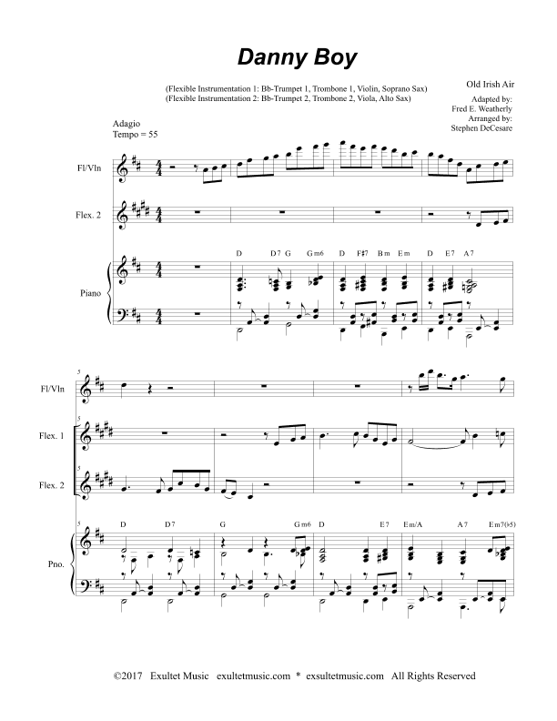 Danny Boy (for Flexible Treble Instrumentation and Piano) (arr. Stephen DeCesare)
