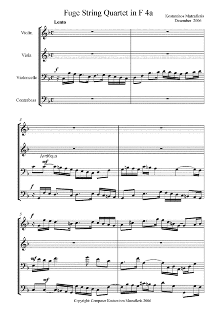 Fugue String Quartet in F