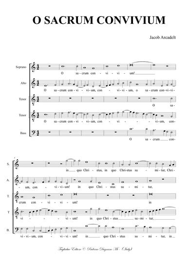 Jacob Arcadelt. O SACRUM CONVIVIUM for SATTB Choir (arr. Renato Tagliabue)