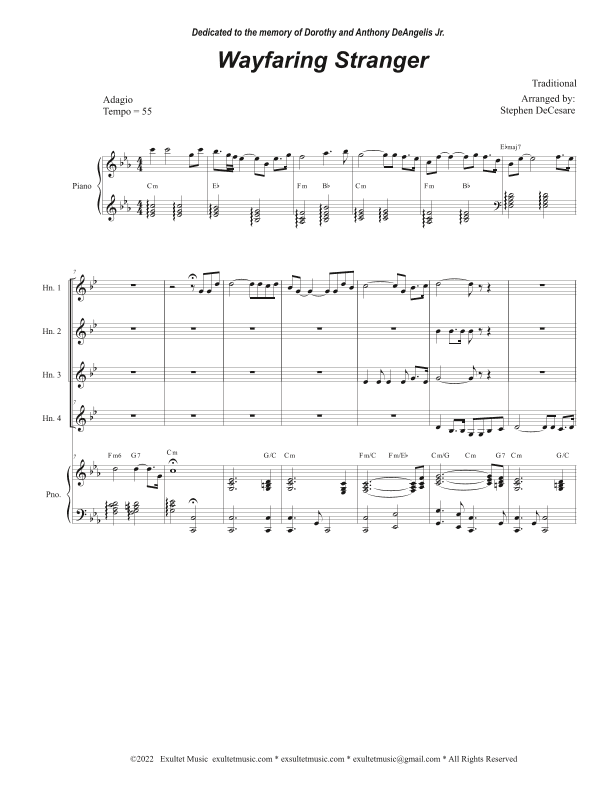 Wayfaring Stranger (French Horn Quartet and Piano) (arr. Stephen DeCesare)