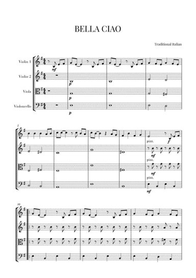 BELLA CIAO for String Quartet (arr. Cadenza Editions)