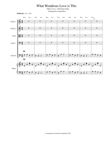 What Wondrous Love is This (Mary's Love - Christmas) - strings quintet and piano with parts (arr. Connie Boss)