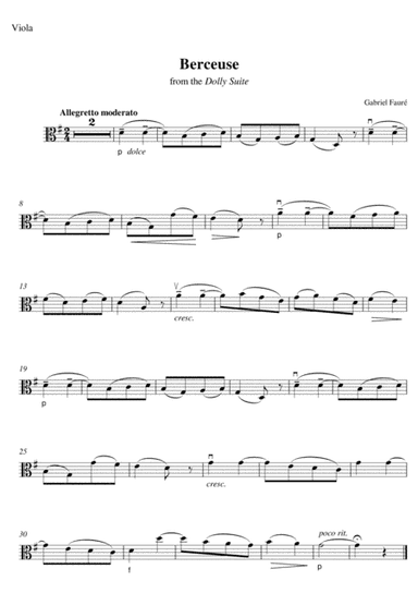 Berceuse from the 'Dolly Suite' arranged for Viola (arr. Jerry Lanning)