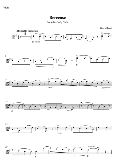 Berceuse from the 'Dolly Suite' arranged for Viola (arr. Jerry Lanning)
