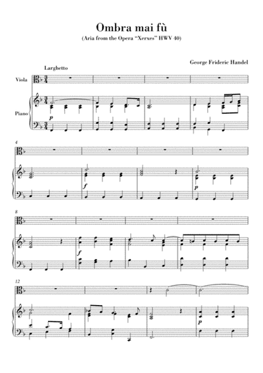 Ombra mai fu (for Viola and Piano) (arr. Ahiva Editions)
