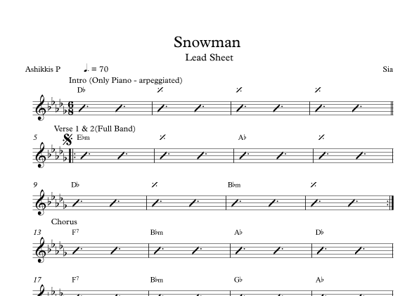 Snowman - Score Only (arr. Ashikkis P)