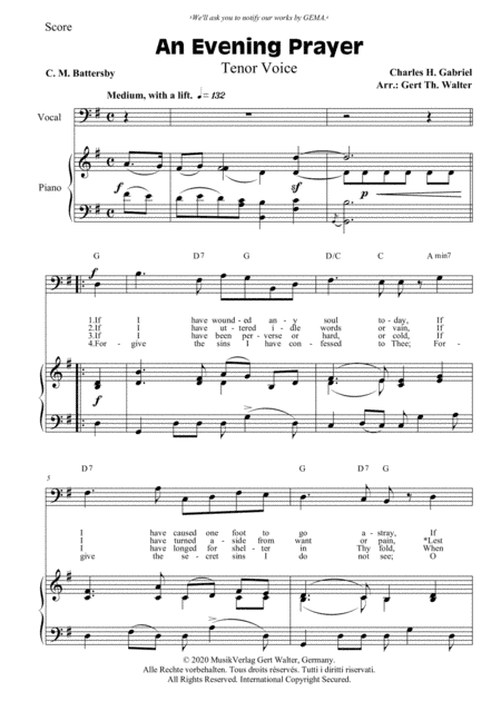 An Evening Prayer (arr. Gert Th. Walter)