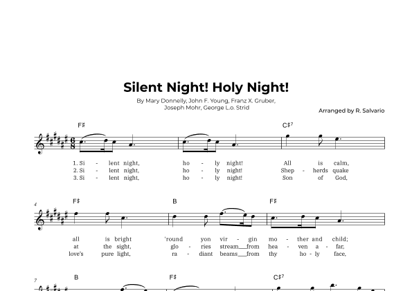 Silent Night! Holy Night! (Key of F-Sharp Major) (arr. R. Salvario)