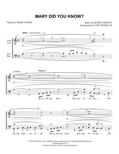 Mary, Did You Know? (arr. Jon Nicholas)