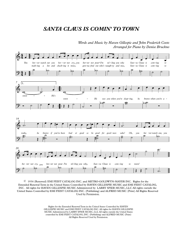 Santa Claus Is Comin' To Town (arr. Denise Bruckno)