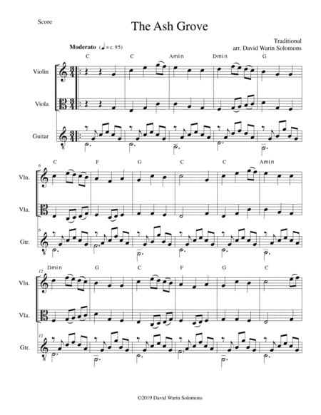 The Ash Grove (Llwyn Onn) for violin, viola and guitar (arr. David Warin Solomons)