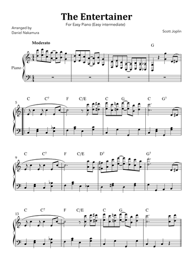 The Enterntainer (For Easy Intermediate Piano) (arr. Daniel Nakamura)