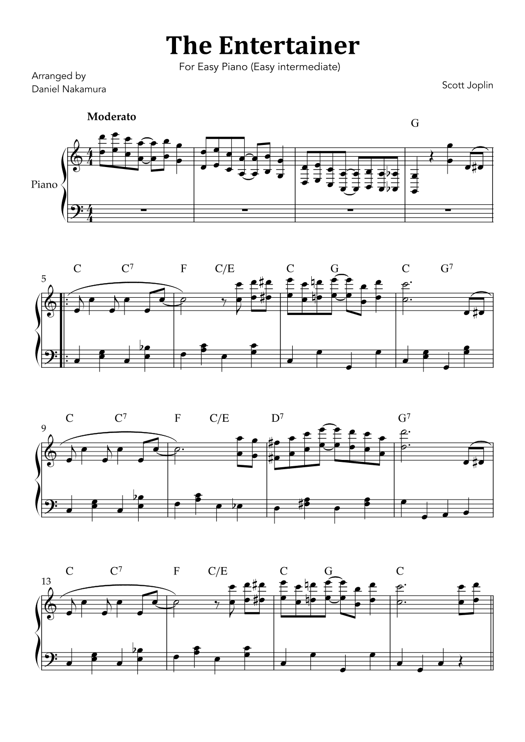 The Enterntainer (For Easy Intermediate Piano) (arr. Daniel Nakamura)