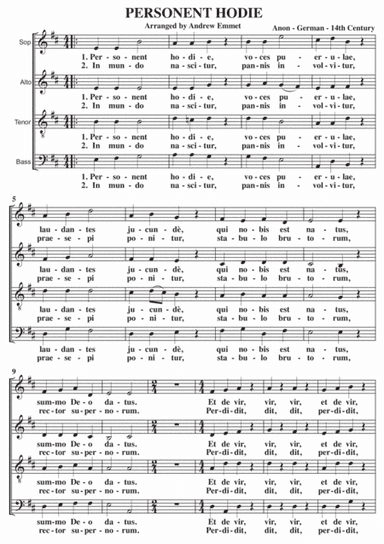 Personent Hodie A Cappella SATB (arr. Andrew Emmet)