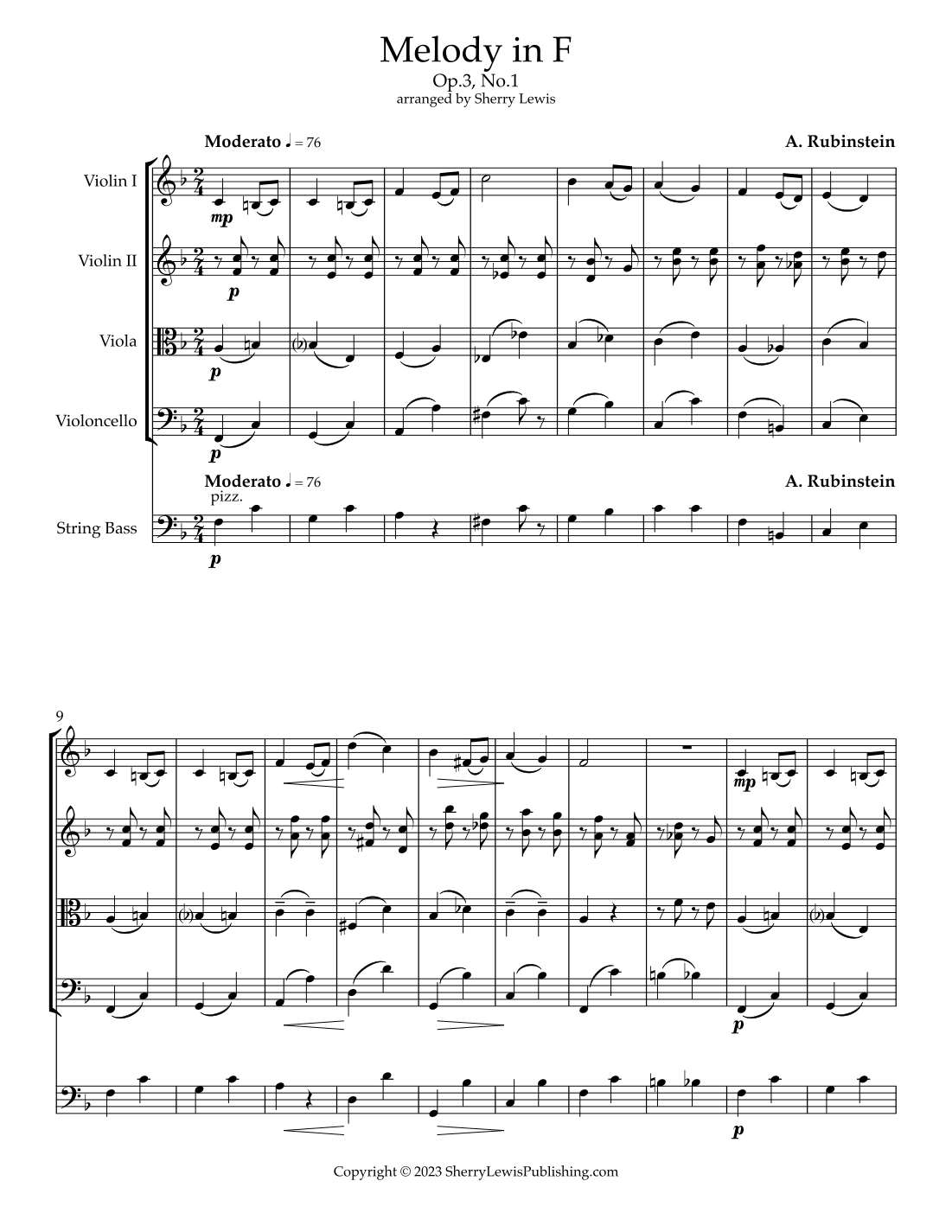 Melody In F, Op.3 No. 1 (arr. Sherry Lewis)