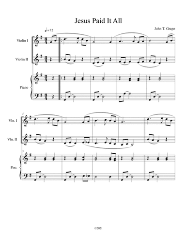 Jesus Paid It All (violin duet) with optional piano accompaniment (arr. B. C. Dockery)