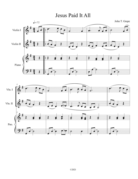 Jesus Paid It All (violin duet) with optional piano accompaniment (arr. B. C. Dockery)