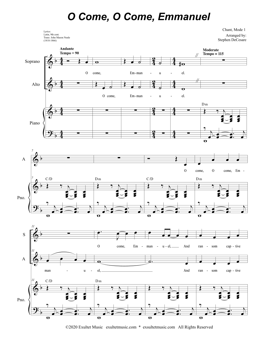 O Come, O Come, Emmanuel (2-part choir - (SA) (arr. Stephen DeCesare)