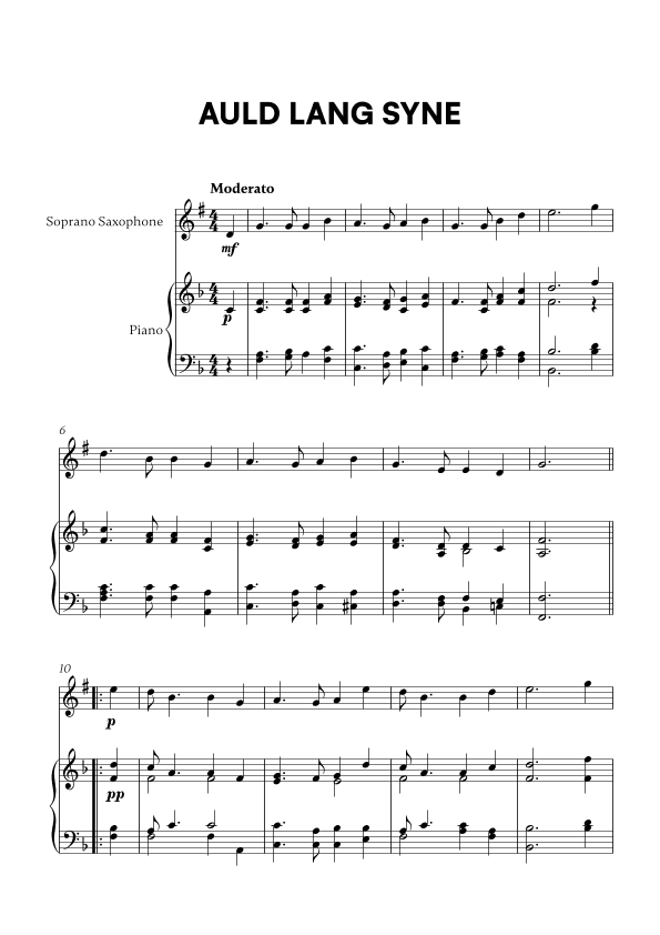 Auld Lang Syne (for Soprano Saxophone and Piano) (arr. Cadenza Editions)