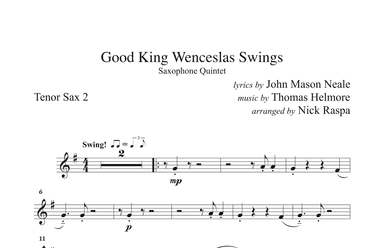 Good King Wenceslas Swings (easy sax quintet AATTB) Tenor Sax 2 part (arr. Nick Raspa)