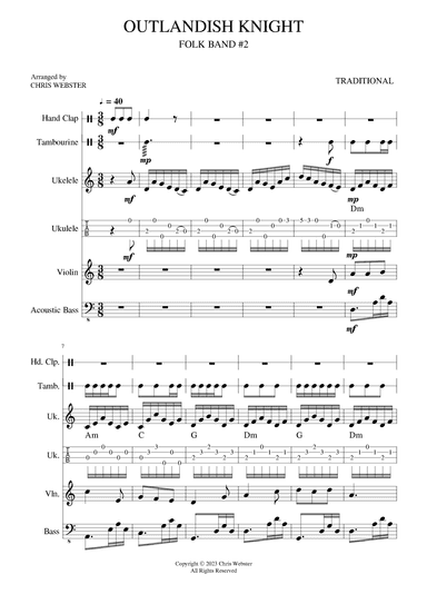 Uke Folk Band #2: Outlandish Knight - Score Only (arr. Chris Webster)
