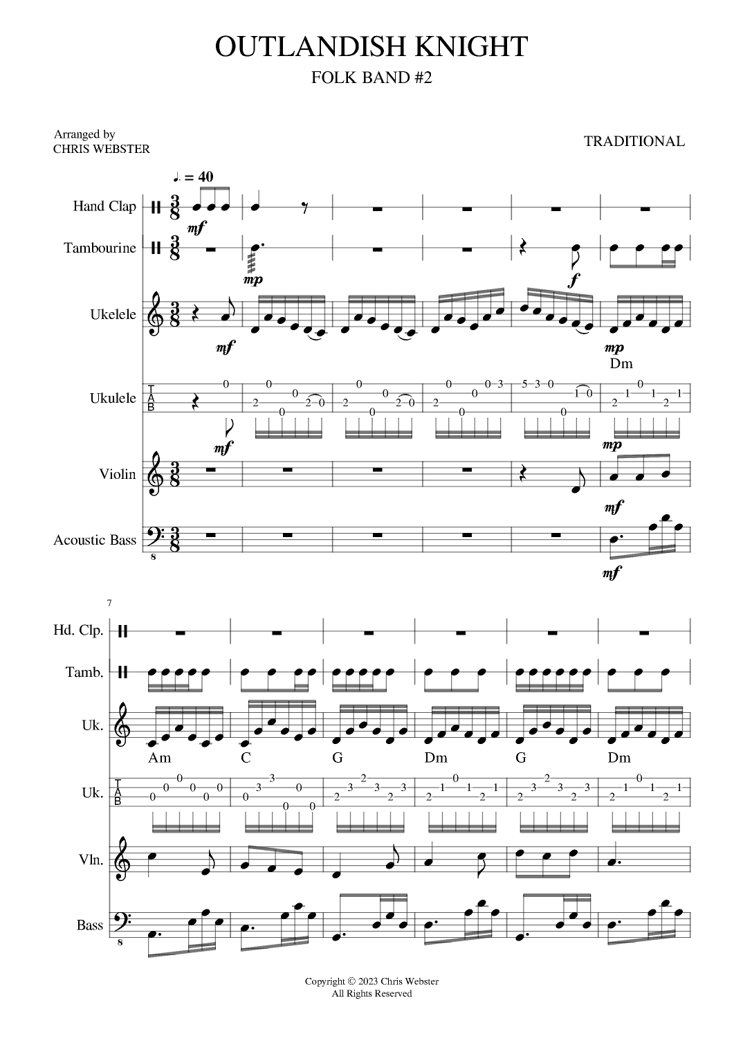 Uke Folk Band #2: Outlandish Knight - Score Only (arr. Chris Webster)
