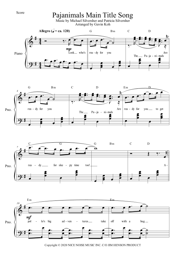 Pajanimals Main Title Song (arr. Gavin Koh)