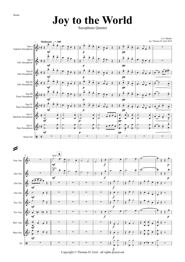 Joy to the World - Second Line Groove - Saxophone Quintet (arr. Thomas Graf)