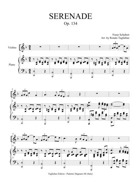 SERENADE - SCHUBERT - OP. 134 - Arr. for Violino (or any instrument in C) and Piano (arr. R. Tagliabue)