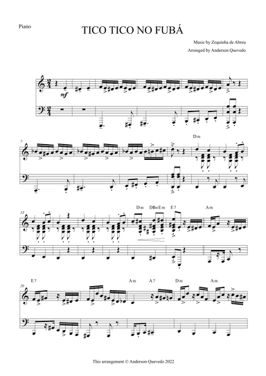 Tico Tico no Fubá by Zequinha de Abreu for Piano Solo (arr. Anderson Quevedo)