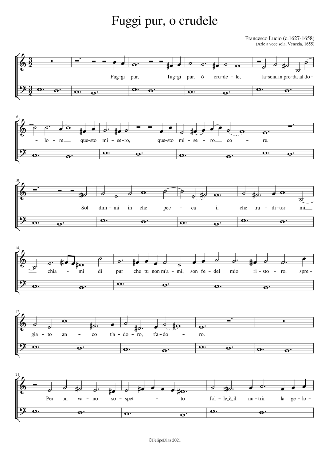 Fuggi pur o crudele (arr. Early Music Scores)