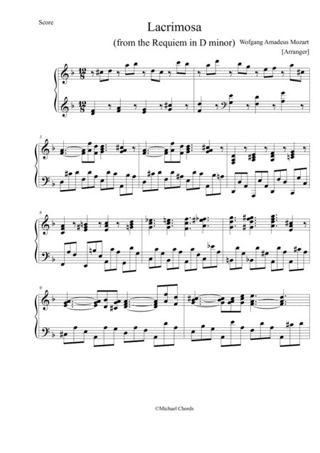 lacrimosa (Mozart requiem) EASY PIANO (arr. pianoplayer)
