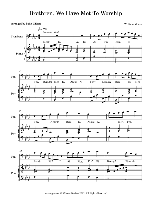 Brethren, We Have Met To Worship--trombone solo (arr. Beka Wilson)