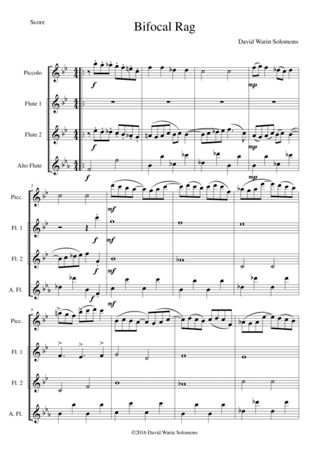 Bifocal Rag for high flute quartet (1 piccolo, 2 flutes, 1 alto flute)